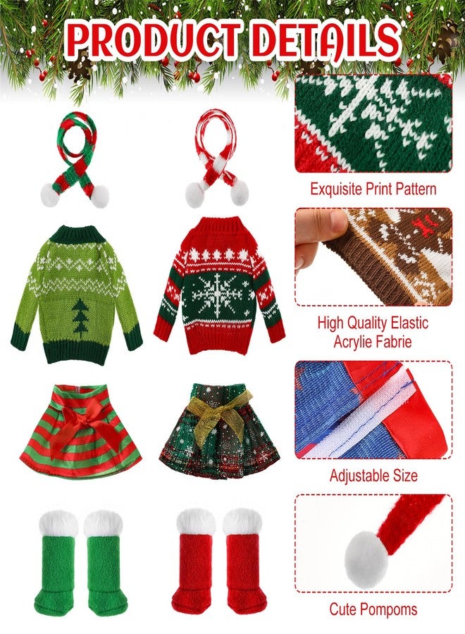 Hollowfly 24 Pcs Christmas Doll Accessories Clothes Christmas Doill Costume Mini Outfit Include Knitted Sweater Skirt Scarf Snow Boots for Xmas Decor (Cute) - Image 4